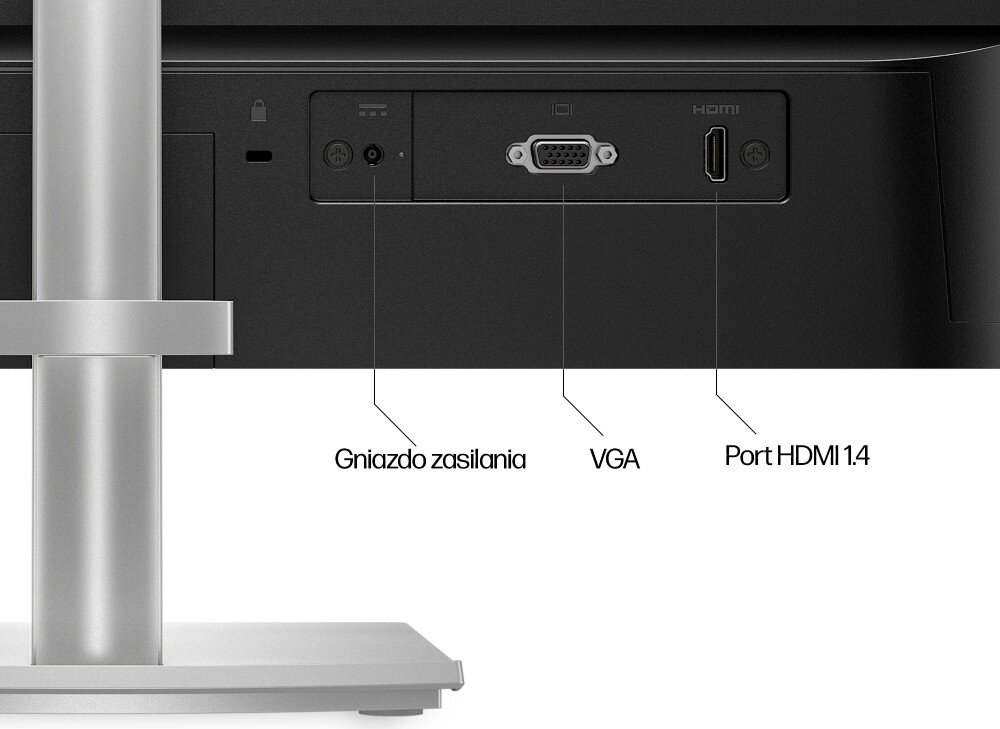 Monitor HP 524sh 23.8 1920x1080px IPS 100Hz design prowadzenie kabli porty podłączenie