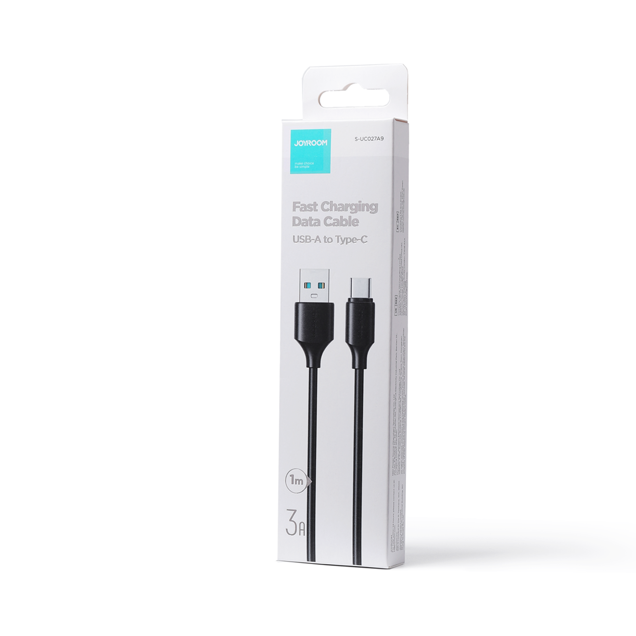 Opakowanie kabla USB-A do USB-C z napisem \'Fast Charging Data Cable USB-A to Type-C\'. Widoczne są również oznaczenia \'1m\' i \'3A\'.