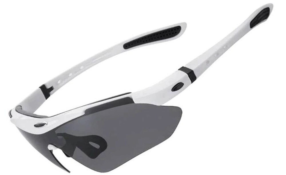 Okulary rowerowe ROCKBROS 10142 Biały, Fotochrom, UV400, ochrona, soczewki, Sportowe okulary przeciwsłoneczne na białym tle.