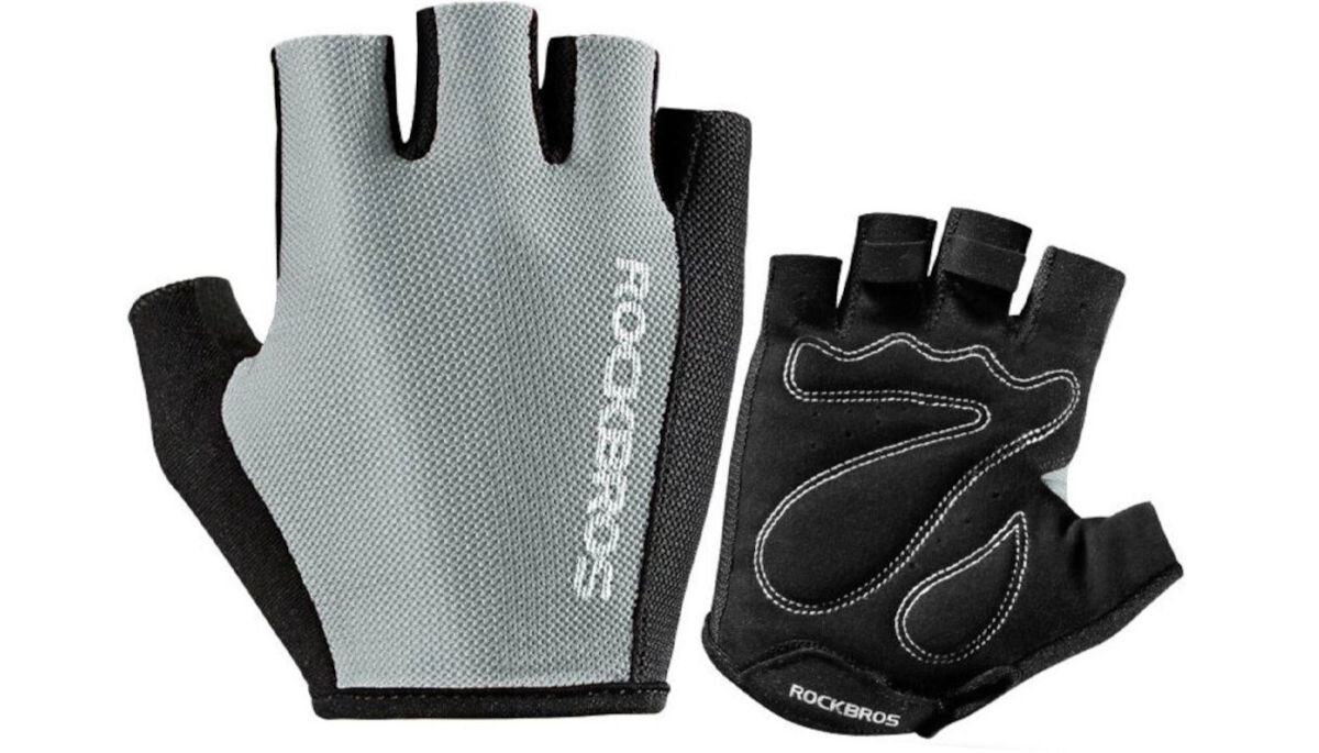 Rękawiczki rowerowe ROCKBROS S099GR (rozmiar M), Wentylacja, lekkość, lato, wygoda, Rękawiczki rowerowe bez palców na białym tle.