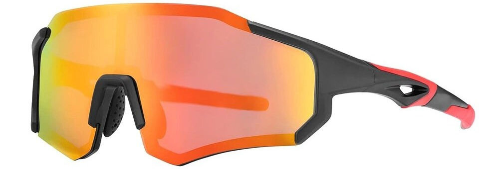 Okulary rowerowe ROCKBROS 10182 Czerwony, Polaryzacja, kontrast, odblaski, widoczność, Sportowe okulary z lustrzanymi szkłami na białym tle.