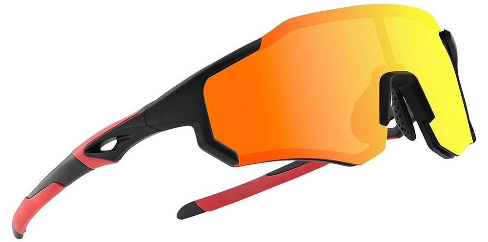 Okulary rowerowe ROCKBROS 10182 Czerwony, Lekkość, elastyczność, dopasowanie, komfort, Widok z profilu na sportowe okulary przeciwsłoneczne.