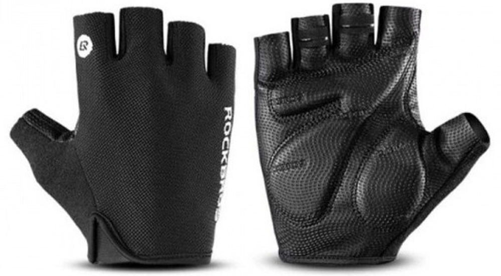 Rękawiczki rowerowe ROCKBROS S106BK (rozmiar M), Materiały, nylon, skóra, trwałość, Para rękawiczek – widok na obie strony.