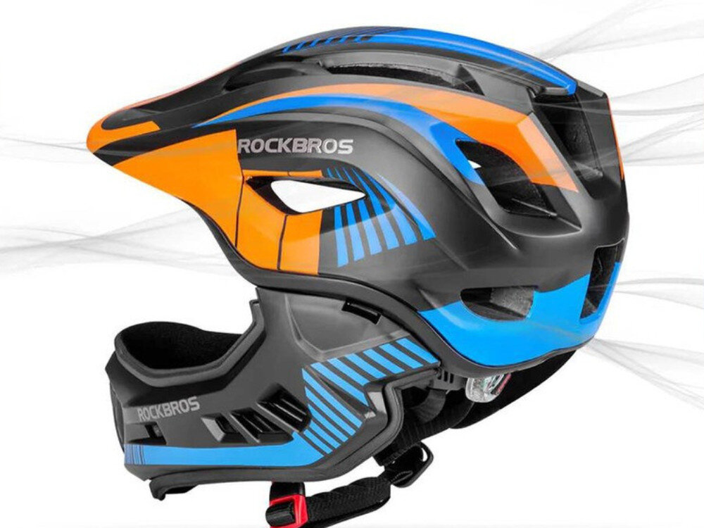 Kask rowerowy ROCKBROS TT-32SOBL-M Czarno-pomarańczowy dla Dzieci (rozmiar M), otwory, przepływ, lekkość, komfort, Kask z wizualizacją przepływu powietrza przez otwory wentylacyjne.