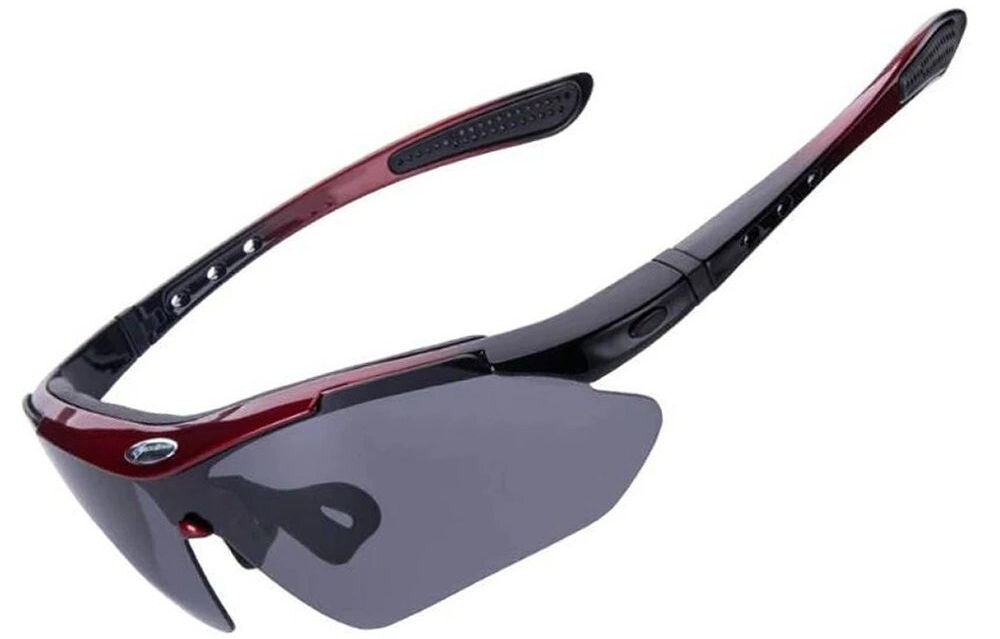 Okulary rowerowe ROCKBROS 10141 Czerwony, Fotochrom, UV400, ochrona, soczewki, Sportowe okulary przeciwsłoneczne na białym tle.