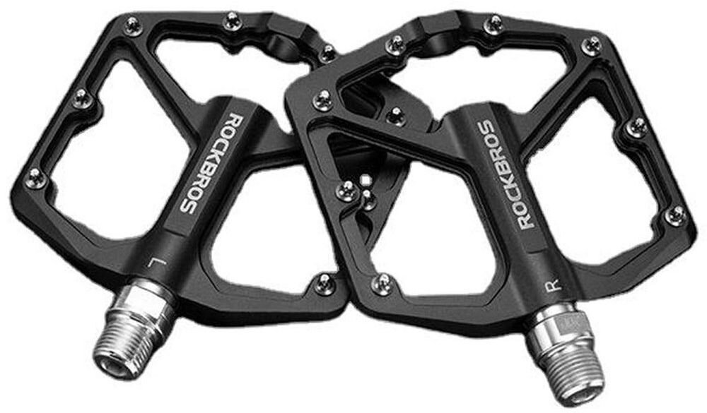 Pedały rowerowe ROCKBROS K203-BK Platformowe Czarny, montaż, oznaczenia, prosta, instalacja, Czarne pedały rowerowe z metalowymi pinami.