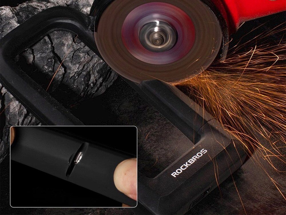 Zapięcie rowerowe ROCKBROS RKS626-BK U-lock Czarny, Odporność, stal, zabezpieczenie, trwałość, Iskry lecące przy próbie przecięcia blokady szlifierką.