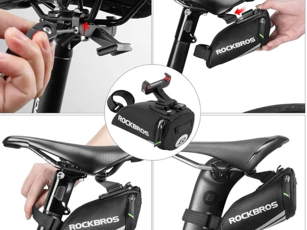 Torba rowerowa podsiodłowa ROCKBROS C28, Montaż, kompaktowość, lekkość, wygoda, Etapy montażu torby rowerowej pod siodełkiem.