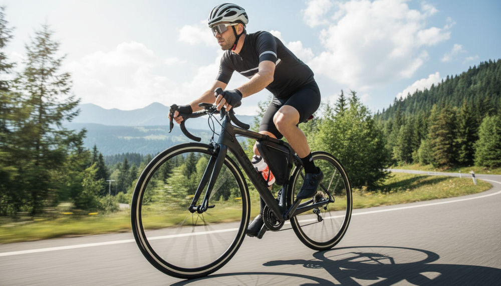 Torba rowerowa na ramę ROCKBROS B39-2, Torba, rower, rama, przechowywanie, Kolarz na rowerze szosowym podczas jazdy w górach.
