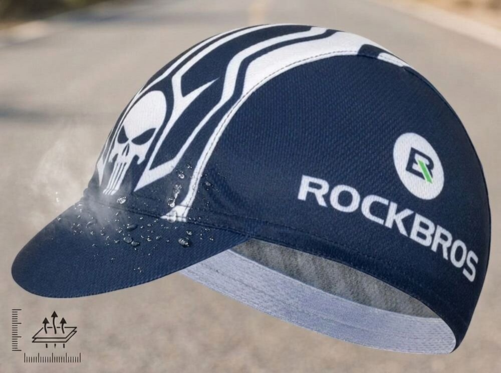 Czapka kolarska ROCKBROS MZ10019 Niebieski, materiał, wilgoć, pot, komfort, Czapka kolarska z kroplami wody na daszku.
