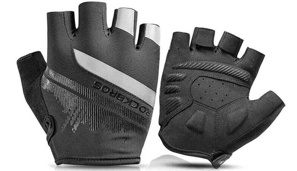 Rękawiczki rowerowe ROCKBROS S247 (rozmiar XXL), Chwyt, stabilność, wygoda, kontrola, Prezentacja wierzchu i spodu rękawiczek bez palców
