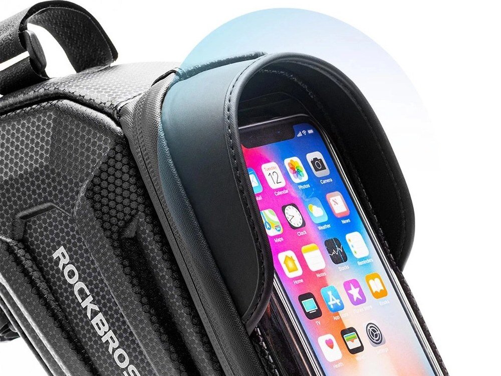 Torba rowerowa na ramę ROCKBROS B68, Daszek, widoczność, komfort, funkcjonalność, Etui na telefon z osłoną przeciwsłoneczną na rowerze.