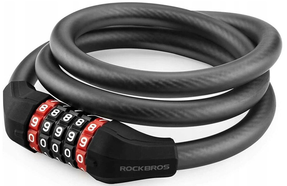 Zapięcie rowerowe ROCKBROS RKS507-1BK Linka Czarny, Kod, 100000 kombinacji, zabezpieczenie, wygoda, Spiralne czarne zapięcie z zamkiem na kod.
