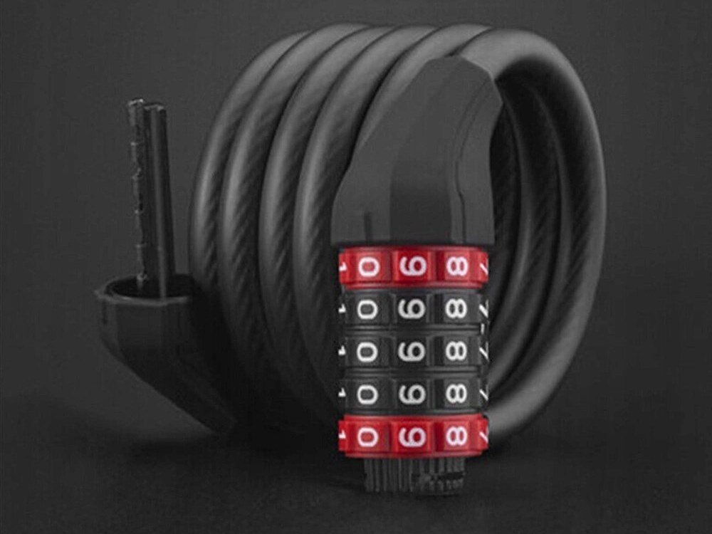 Zapięcie rowerowe ROCKBROS RKS507-1BK Linka Czarny, Spirala, ergonomia, mobilność, wygoda, Rozpięta linka pokazująca stalowy rygiel.
