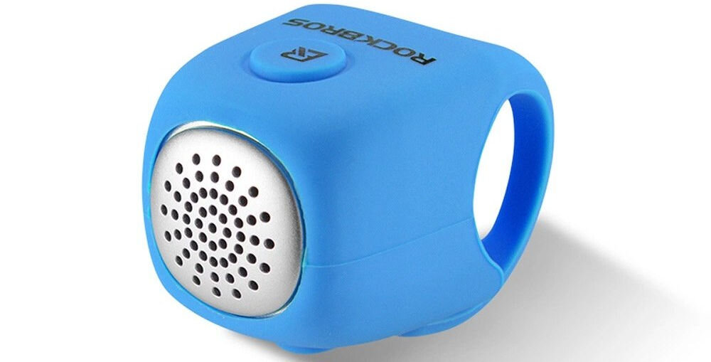 Dzwonek rowerowy ROCKBROS CB1709BU Niebieski, 90 dB, tryby, dźwięk, widoczność, Niebieski dzwonek elektroniczny na białym tle.