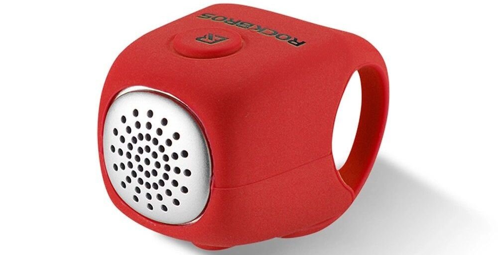 Dzwonek rowerowy ROCKBROS CB1709RD Czerwony, 90 dB, tryby, dźwięk, widoczność, Niebieski dzwonek elektroniczny na białym tle.