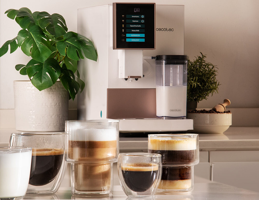 Ekspres CECOTEC Cremmaet Compactccino Biało różowy Różnorodne napoje Funkcja spieniania mleka cappuccino, latte macchiato z kremową pianką serwowanie napoje mleczne możliwości