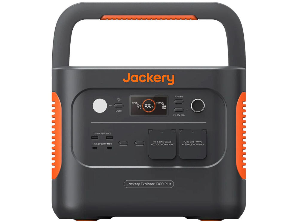 Stacja zasilania JACKERY Explorer 1000 Plus EU 1264 Wh Bank energii, szybkie, solar, MPPT, auto, na białym tle stacja zasilania frontem na wprost