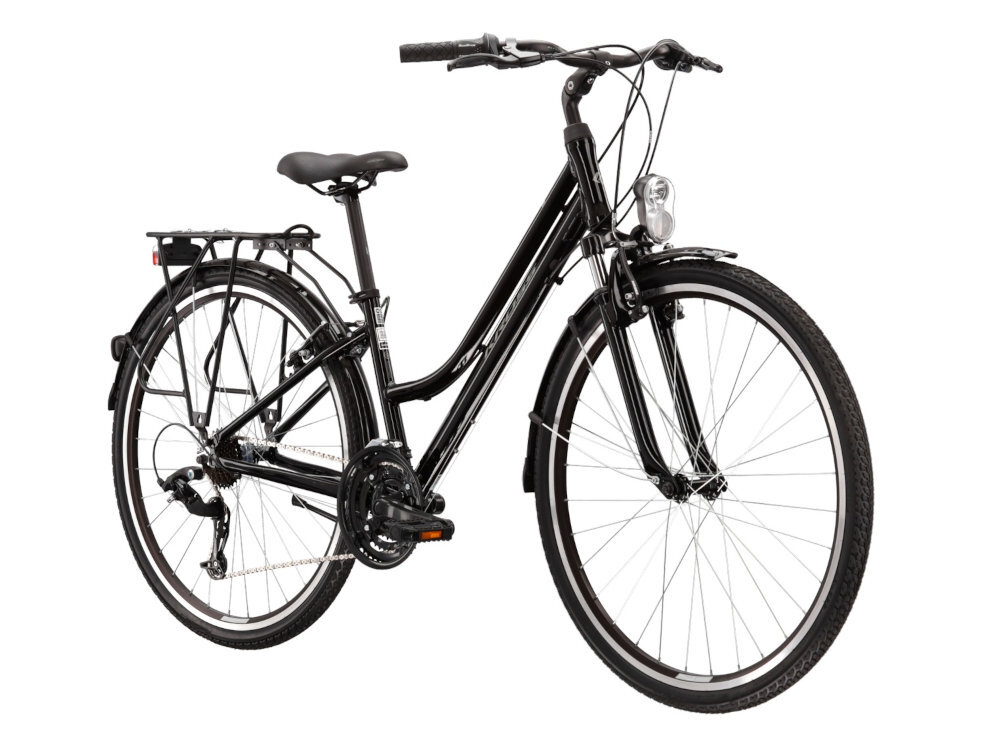 Rower trekkingowy KROSS Trans 1.0 D15 28 cali damski Czarno-szary do jazdy w miescie i poza miastem po asfalcie i po nieutwardzonych drogach trekkingowa geometria jazda w niemeczacej naturalnej wyprostowanej pozycji