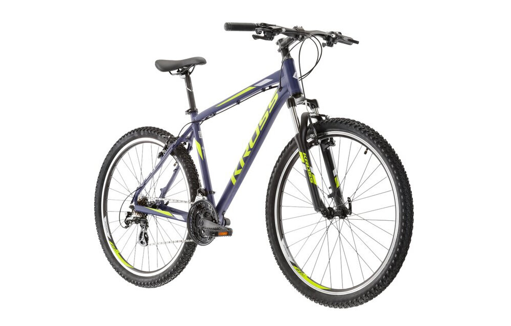 Rower górski MTB KROSS Hexagon 2.0 M21 27,5 cali męski Granatowo-limonkowy relaks pasja hobby do codziennej jazdy wypad za miasto rekreacja