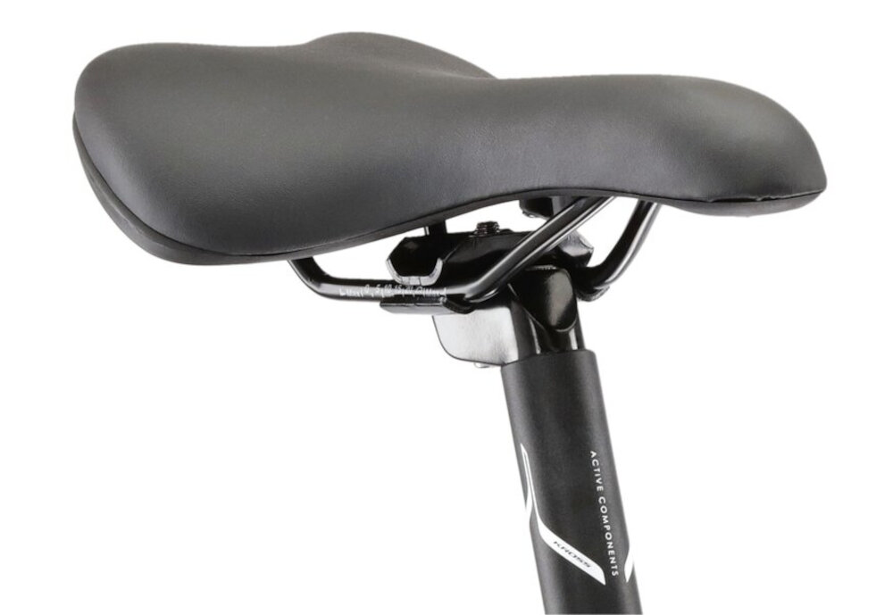 Rower górski MTB KROSS Hexagon 2.0 M21 27,5 cali męski Granatowo-limonkowy piankowe siodelko ergonomiczna forma minimalizuje nacisk na punkty kontakt z cialem rowerzysty odpowiednie podparcie dla kosci siedzacych