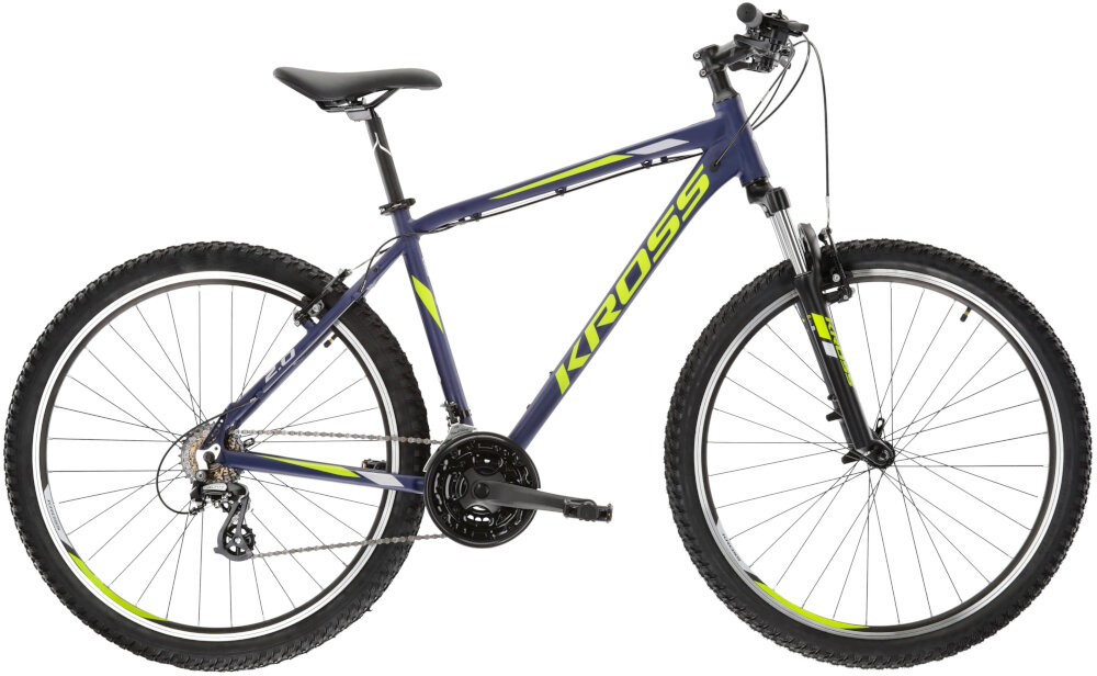 Rower górski MTB KROSS Hexagon 2.0 M21 27,5 cali męski Granatowo-limonkowy rama 21-calowa z wysokiej jakosci stopu aluminium 6061 wysoka sztywnosc odpornosc na zlamania i przeciazenia pomalowana metoda proszkowa lakier bardzo wytrzymaly odporny na uszkodzenia mechaniczne rama odporna na korozje wybor rozmiaru ramy Twoj wzrost mierzony w zrelaksowanej pozycji typ roweru dla osob o wzroscie od 180 do 190 cm