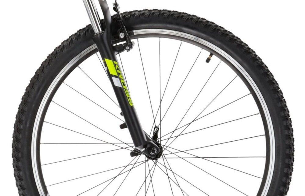 Rower górski MTB KROSS Hexagon 2.0 M21 27,5 cali męski Granatowo-limonkowy kola duze 27,5-calowe latwe pokonywanie przeszkod wiekszy kontakt kola z podlozem szerokie opony marki WANDA gleboki bieznik dobra przyczepnosc regularne sprawdzanie cisnienia powietrza wartosc na bocznej czesci opony