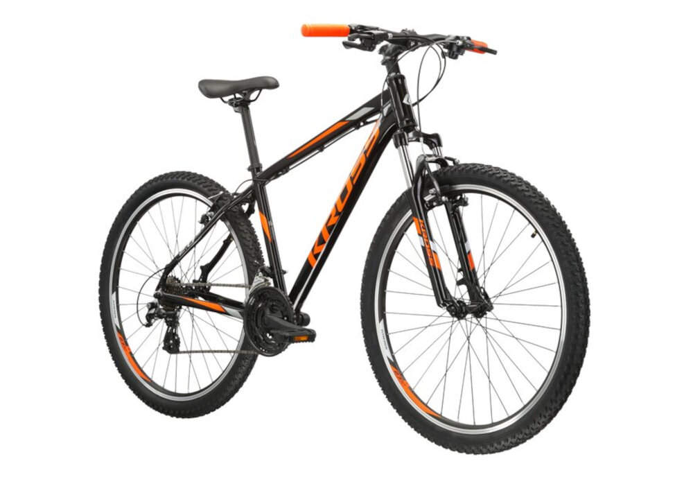 Rower górski MTB KROSS Hexagon 2.0 M21 27.5 cali męski Czarno-pomarańczowyrelaks pasja hobby do codziennej jazdy wypad za miasto rekreacja