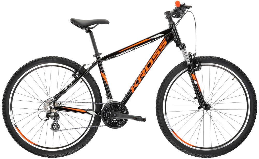 Rower górski MTB KROSS Hexagon 2.0 M21 27.5 cali męski Czarno-pomarańczowy do jazdy rekreacyjnej dla mezczyzn szybki wygodny pojazd zwrotny latwo wchodzi w najtrudniejsze zakrety