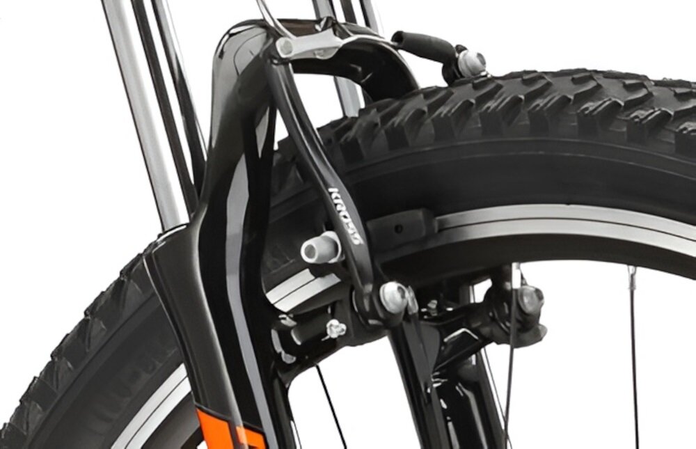 Rower górski MTB KROSS Hexagon 2.0 M21 27.5 cali męski Czarno-pomarańczowy hamulce typu V-Brake marki SHIMANO lekkie duza sila hamowania z przodu i z tylu