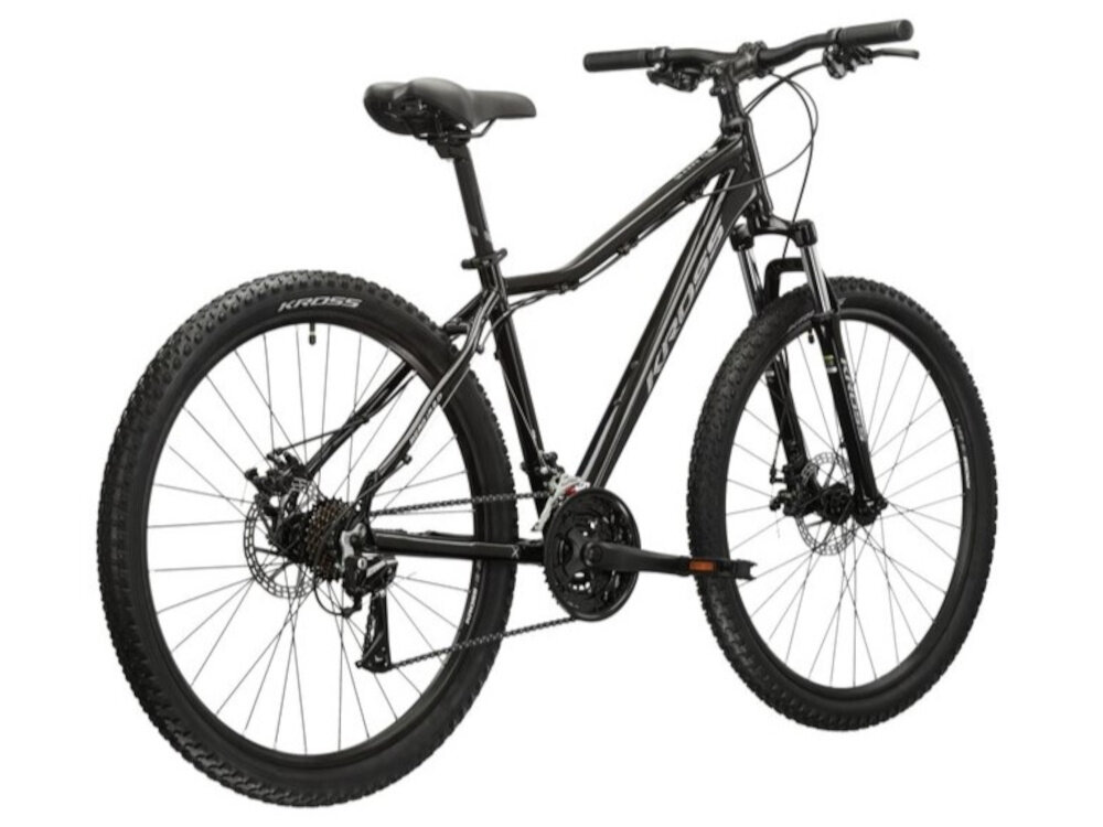 Rower górski MTB KROSS Berg JR 2.0 U19 27.5 cala Czarno-szary rama 19-calowa z wysokiej jakosci stopu aluminium 6061 wysoka sztywnosc odpornosc na zlamania i przeciazenia pomalowana metoda proszkowa lakier bardzo wytrzymaly odporny na uszkodzenia mechaniczne rama odporna na korozje wybor rozmiaru ramy Twoj wzrost mierzony w zrelaksowanej pozycji typ roweru dla osob o wzroscie od 174 do 180 cm