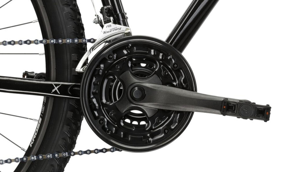 Rower górski MTB KROSS Berg JR 2.0 U19 27.5 cala Czarno-szary lekka wydajna konstrukcja korby Wheel Top 24-34-42 x 170 mm wolnobieg SUNRACE MFM2A niezrownana solidnosc wytrzyma bardzo duzy nacisk na pedaly