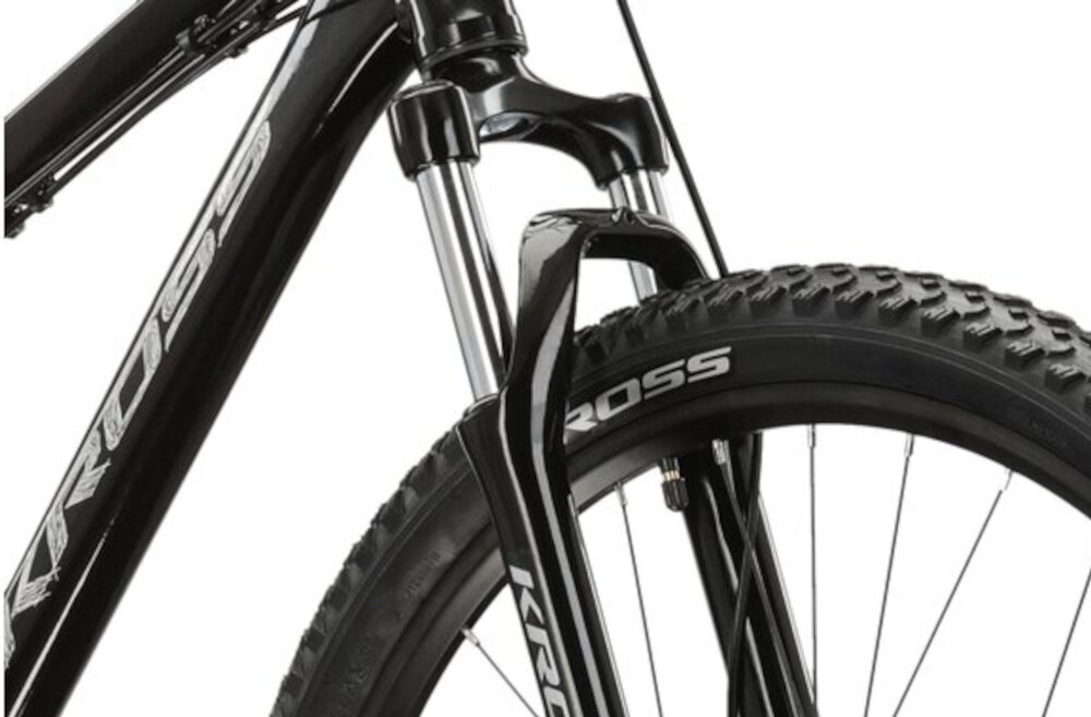 Rower górski MTB KROSS Berg JR 2.0 U19 27.5 cala Czarno-szary rower typu hardtail przedni amortyzator KROSS ze skokiem 80 mm niweluje wstrzasy do jazdy na nierownej wyboistej nawierzchni