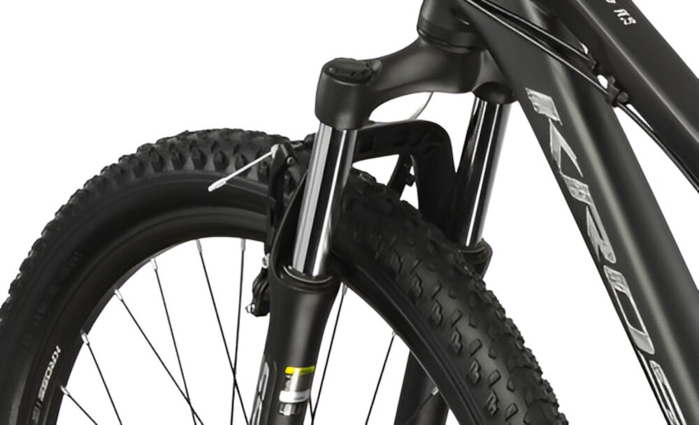 Rower górski MTB KROSS Berg JR 2.0 U17 27.5 cala Czarno-szary rower typu hardtail przedni amortyzator KROSS ze skokiem 80 mm niweluje wstrzasy do jazdy na nierownej wyboistej nawierzchni
