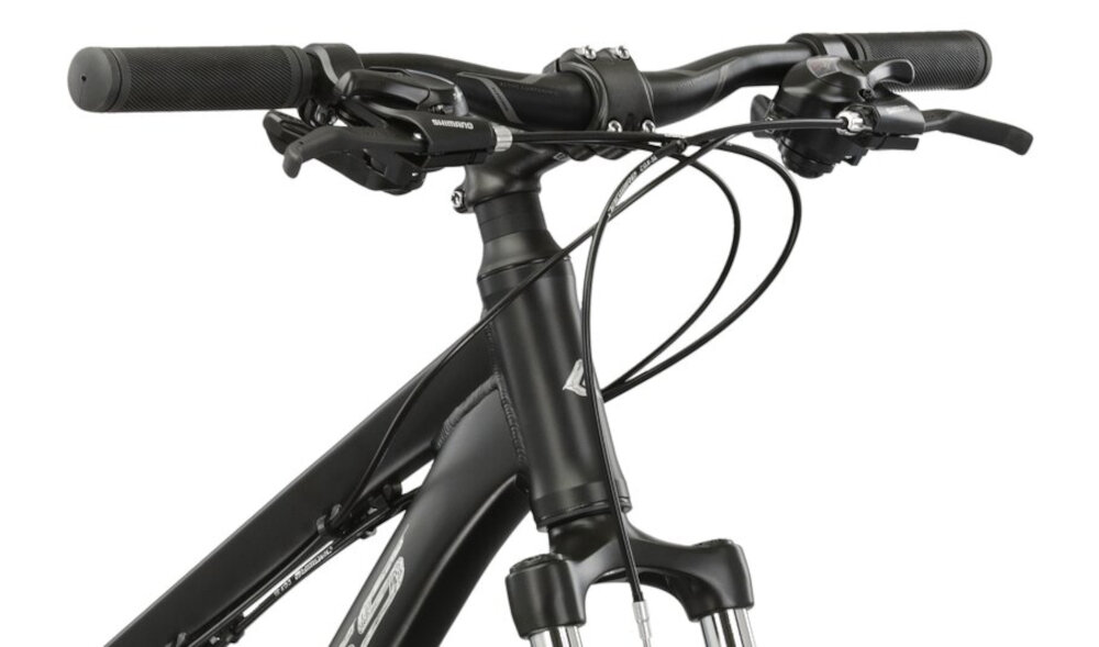Rower górski MTB KROSS Berg JR 2.0 U17 27.5 cala Czarno-szary aluminiowa kierownica uchwyty pokryte specjalnym antyposlizgowym materialem wieksze bepieczenstwo