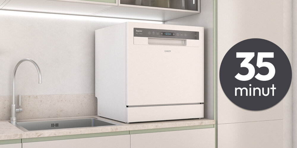 ZMYWARKA CANDY CP 8F9FFW RAPIDO Program szybki ekspresowe mycie krótki czas 35 minut połowa załadunku wsadu oszczędności