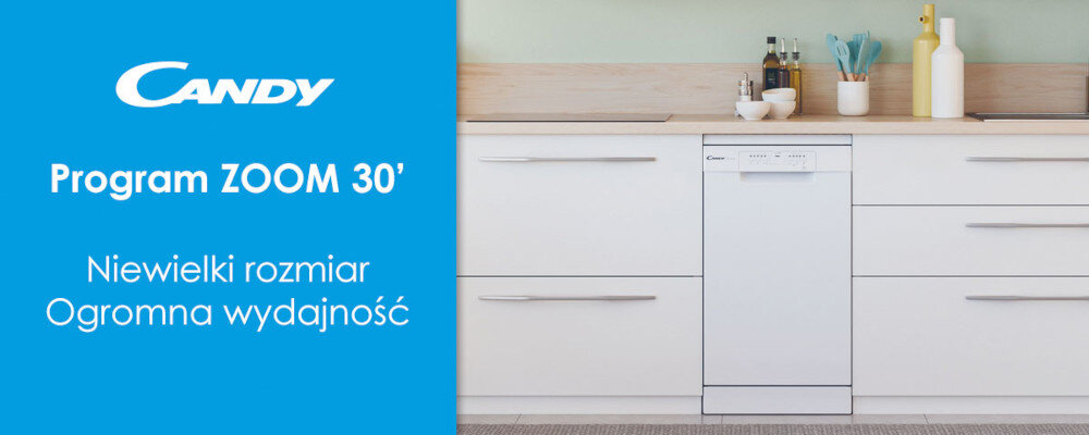 ZMYWARKA CANDY CDPH 2L1047W BRAVA pojemność 10 kompletów kolor srebrny programy design wykonanie szybkie zmywanie oszczędności dbanie o środowisko kosze regulacja szuflada zmiana wysokości