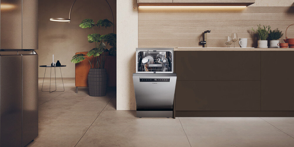 ZMYWARKA HAIER XF0C3TB0FX I-PRO SHINE SERIES 3, SLIM naturalne suszenie Automatyczne otwieranie drzwi higiena usuwanie bakterii eliminacja zapachów suche naczynia