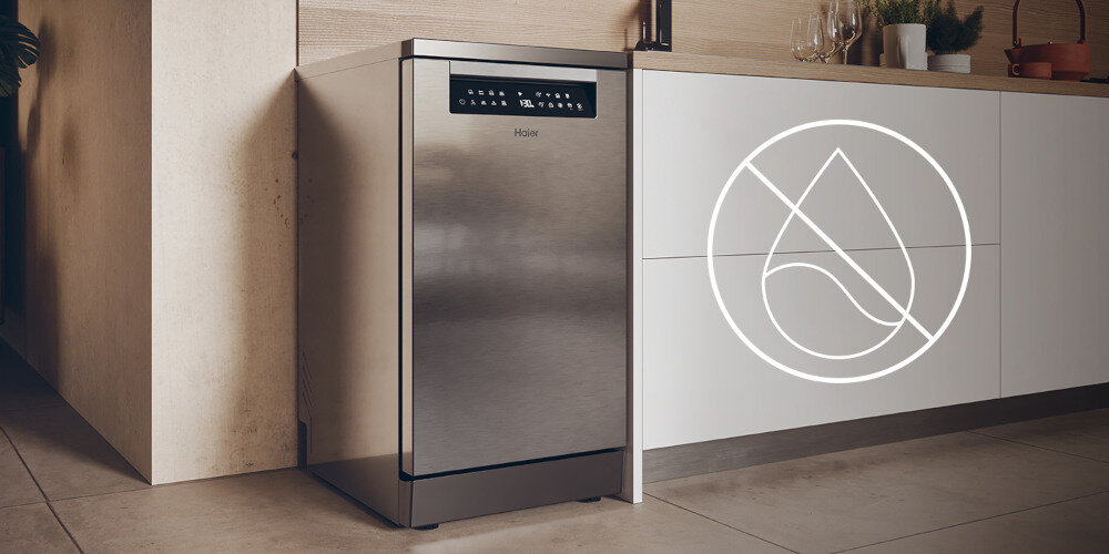 ZMYWARKA HAIER XF0C3TB0FX I-PRO SHINE SERIES 3, SLIM Bezpieczeństwo AquaStop system ochrona zalanie odcięcie dopływu wody ochrona mieszkania zapobieganie szkodom