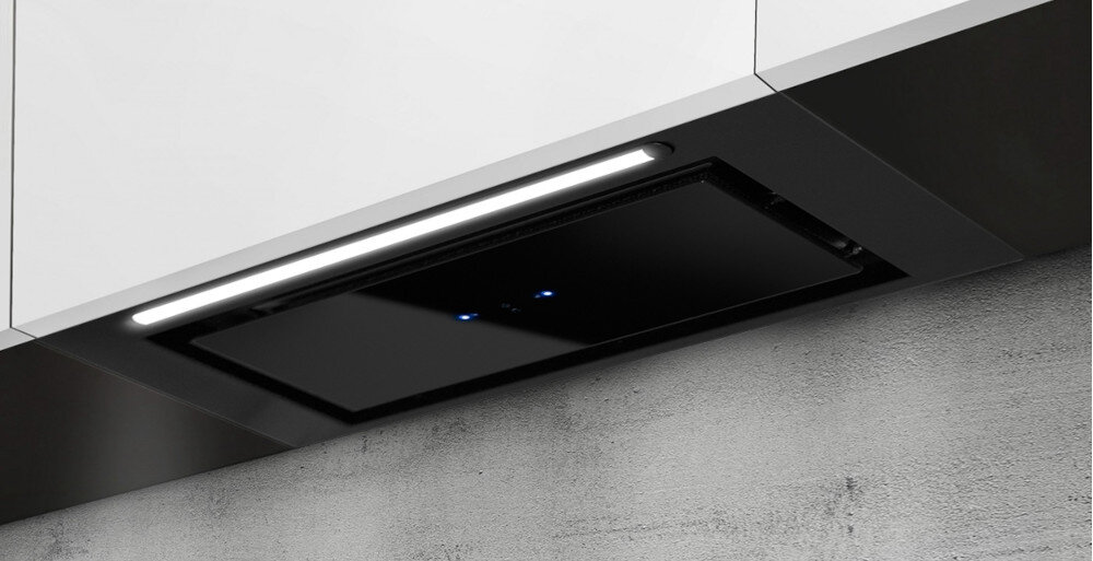 OKAP AFRELLI PIANO GESTO CZARNY MAT filtr aluminiowy wyciąg pochłaniacz sterowanie elektroniczne Instalacja podszafkowa zabudowa wkład Oświetlenie LED filtr aluminiowy 60 db