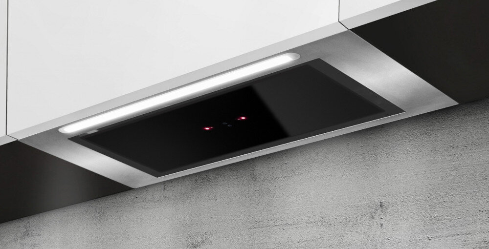OKAP AFRELLI PIANO GESTO INOX/CZARNY filtr aluminiowy wyciąg pochłaniacz sterowanie elektroniczne Instalacja podszafkowa zabudowa wkład Oświetlenie LED filtr aluminiowy 60 db