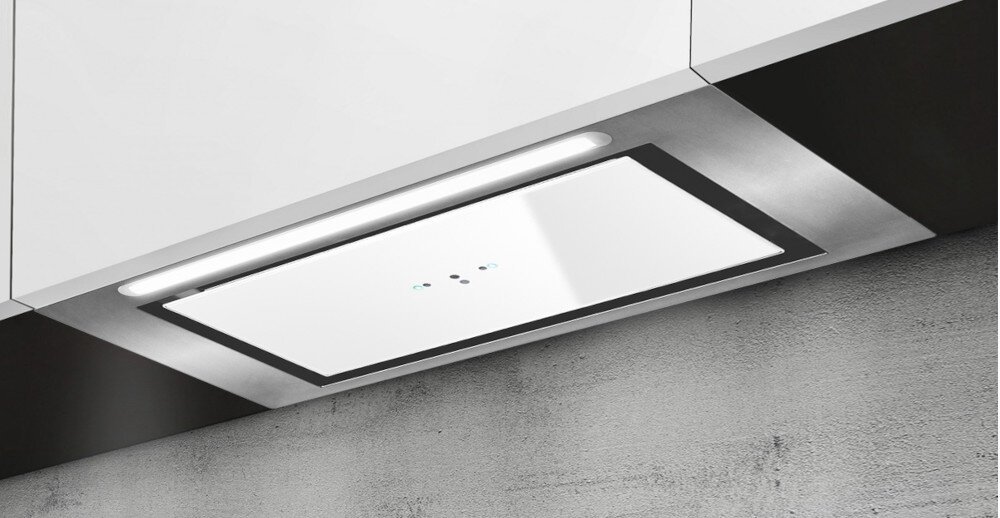 OKAP AFRELLI PIANO GESTO INOX/BIAŁY filtr aluminiowy wyciąg pochłaniacz sterowanie elektroniczne Instalacja podszafkowa zabudowa wkład Oświetlenie LED filtr aluminiowy 60 db