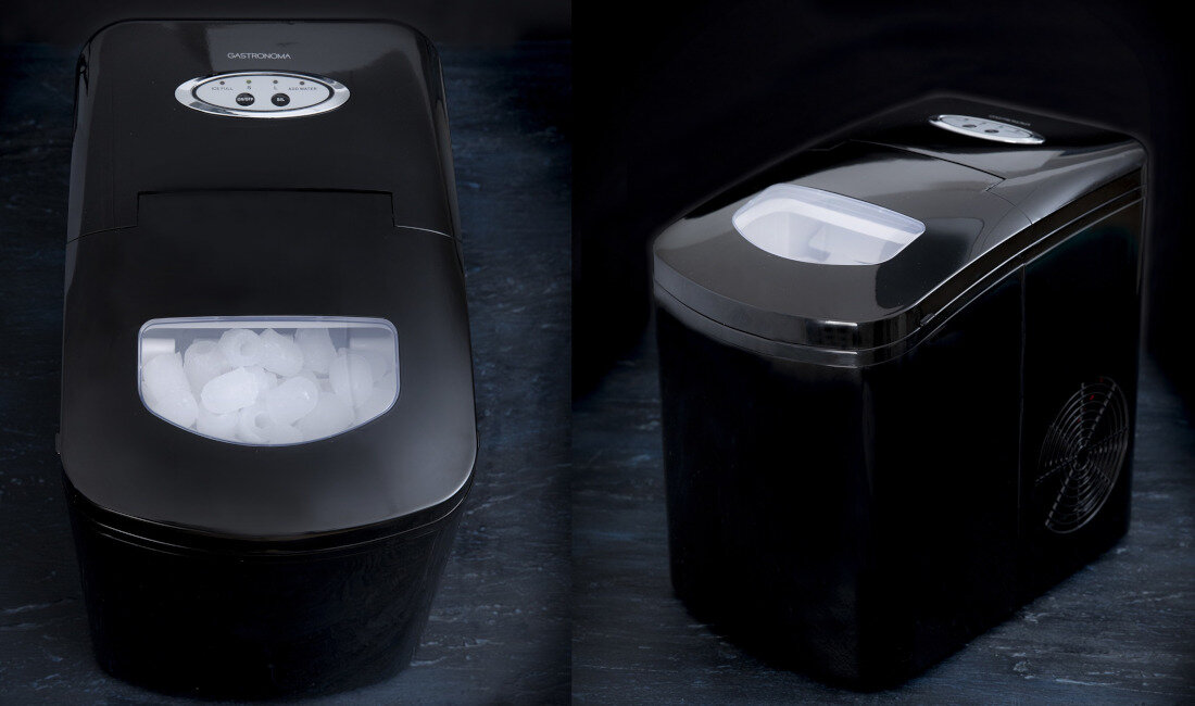 Kostkarka do lodu GASTRONOMA 18620001 zbiornik na wodę pojemność wydajność wybór Kompaktowy design wymiary moc waga zasilanie napięcie kolor kolorystyka czarna