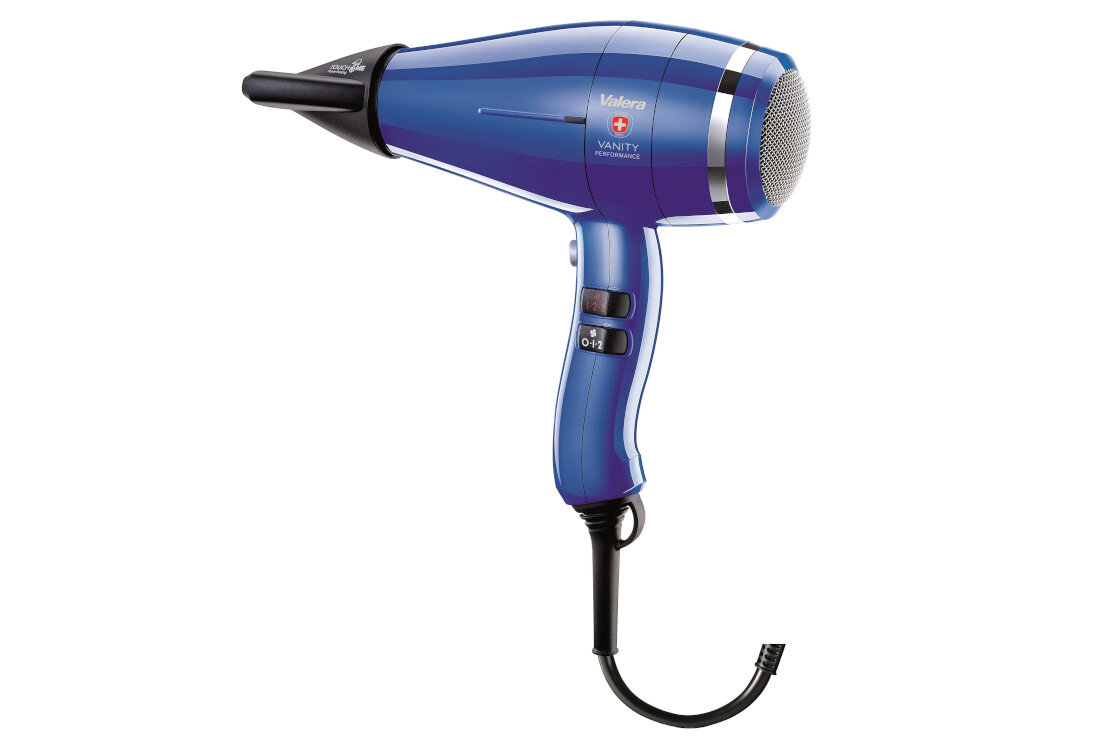 Suszarka VALERA Vanity Performance RC Niebieski 2400W stylowa moc rezultaty ultracicha waga wygoda użytkowanie stylizacja 3-metrowy kabel SuperFlex z ROTOCORD