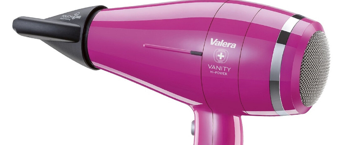 Suszarka VALERA Vanity Hi Power RC Różowy 2400W Wyjmowany metalowy filtr czyszczenie dwa ultra-smukłe koncentratory włosy 3-metrowy kabel system Rotocord użytkowanie komfort wygoda