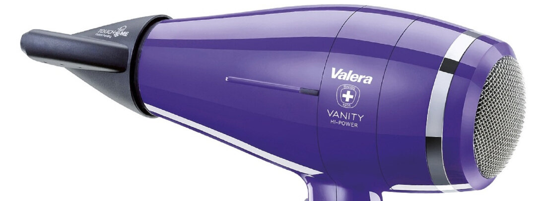 Suszarka VALERA Vanity Hi Power RC Fioletowy Wyjmowany metalowy filtr czyszczenie dwa ultra-smukłe koncentratory włosy 3-metrowy kabel system Rotocord użytkowanie komfort wygoda