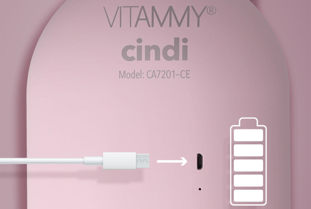 Lusterko kosmetyczne VITAMMY Cindi z podświetleniem LED małe rozmiary lekka konstrukcjaałatwe do spakowania wygodne w podróży trwałe materiały odporne na uszkodzenia ładowanie przewód USB mini wygodne uzupełnienie baterii czas pracy 3 godziny długotrwałe użytkowanie