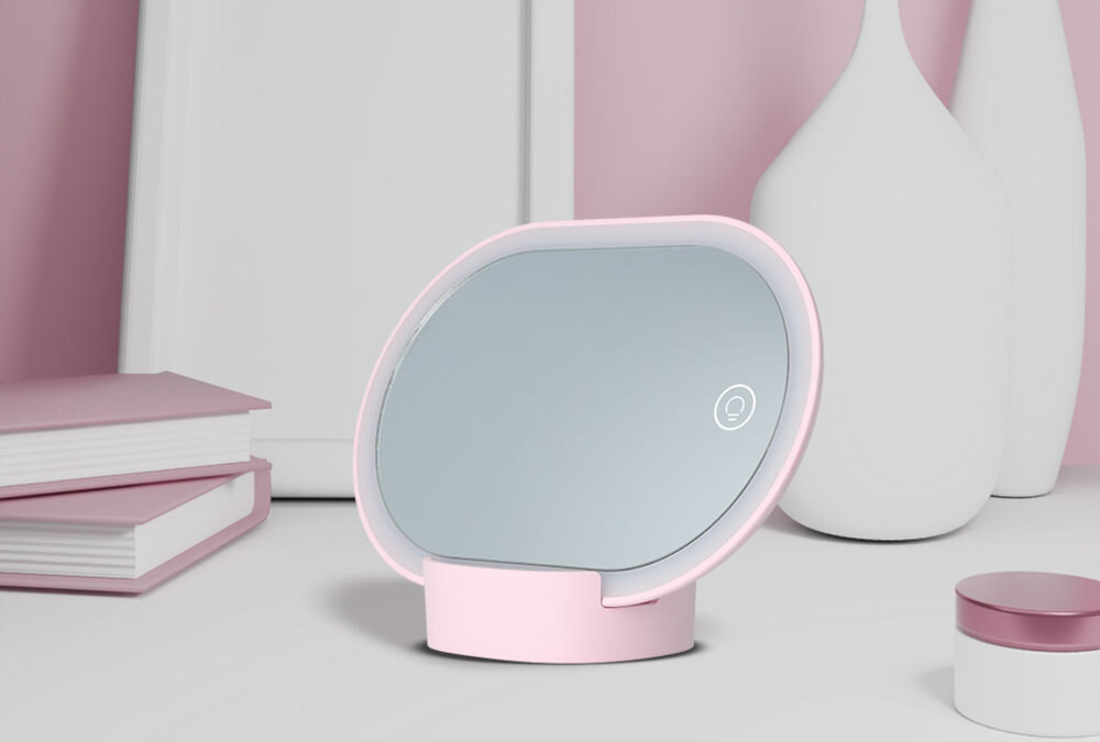 Lusterko kosmetyczne VITAMMY Cindi z podświetleniem LED elegancki design minimalistyczny wygląd matowy różowy kolor wyjątkowy urok stylowy element dekoracyjny funkcjonalność estetyka