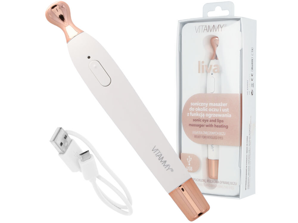 Masażer do twarzy VITAMMY Liva Biało-różowy przewód ładujący USB-A/USB-mini dokumentacja