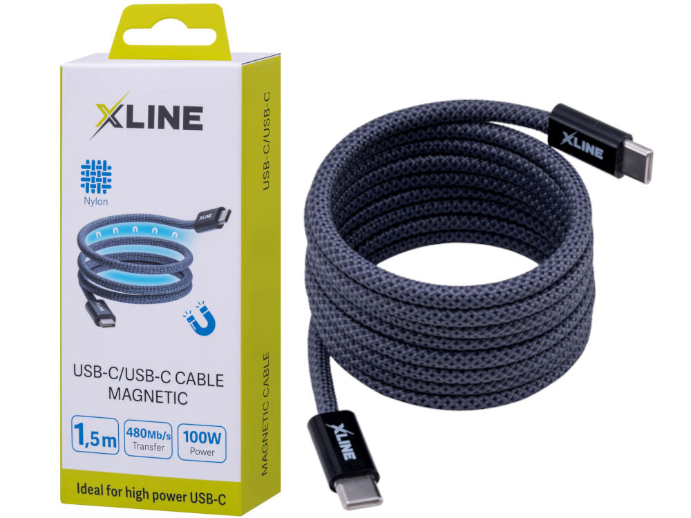 Kabel USB-C - USB-C XLINE UC15GMC-CC 100W 1.5 m Szary zestaw opakowanie
